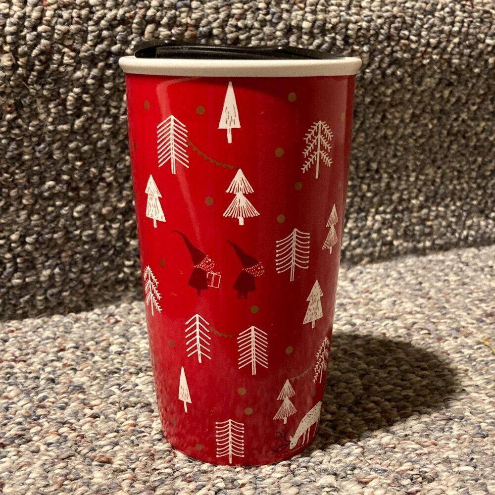 Starbucks 2018 Holiday Ceramic Travel Mug Winter Red Forest 12oz